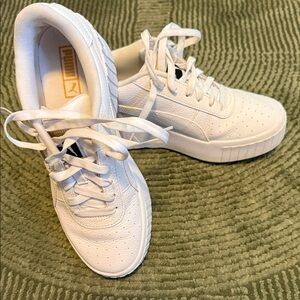 Puma All-White Platform Lace-Up Sneakers
